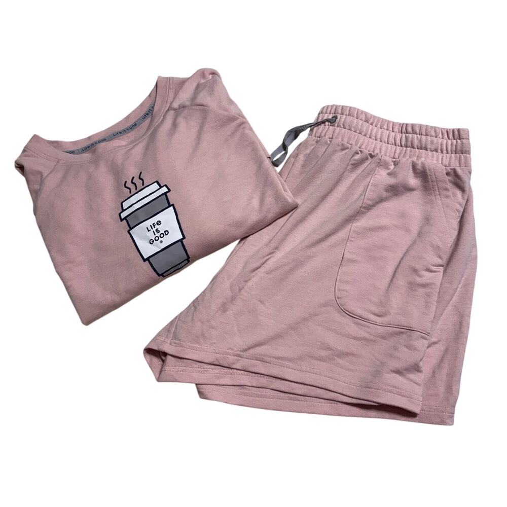 Life is Good Sleep Pajama Set Shorts PJs Women's XL Pink Comfy Sleepwear Cozy